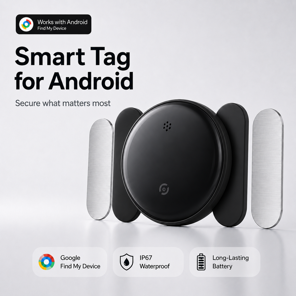 Android GPS Tracker Tag with magnetic silicone holder color black full