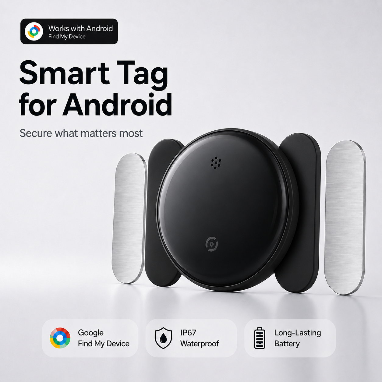 Android GPS Tracker Tag with magnetic silicone holder color black full